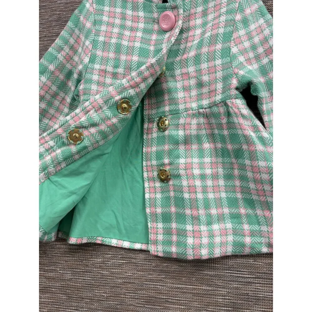The Beaufort Bonnet Company Coat Girls 18-24 Months Green Plaid Lined Peacoat